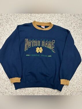Vintage 90s Notre Dame College Football Nutmeg Blue Large Sweatshirt NCAA Irish